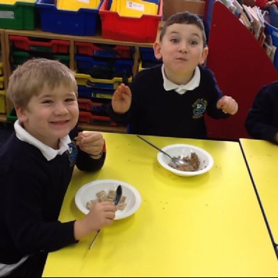 Boys having breakfast